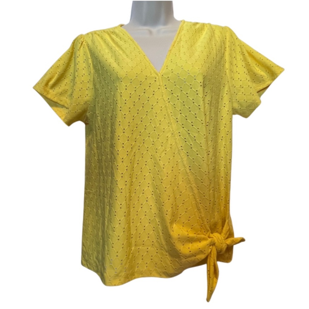 Michael Kors Womens Cross over Button Front Yellow Blouse